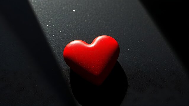 Red heart-shaped object on a dark textured surface, conveying emotion through minimalist design.