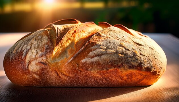 crusty artisan bread loaf in morning light - Powered by Adobe