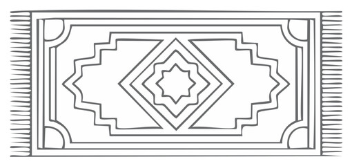 Obraz premium Geometric rug with tassel fringe border and diamond star center outline drawing