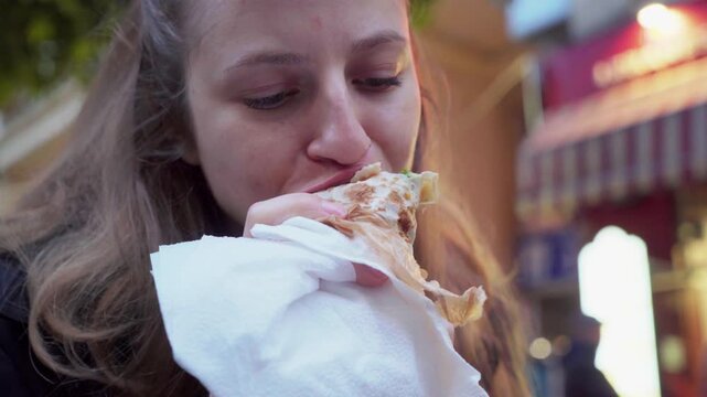 UGC video of woman trying street food falafel in Bulgaria