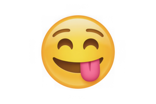 Happy yellow face emoji sticking out tongue playful expression fun smiley graphic - Powered by Adobe