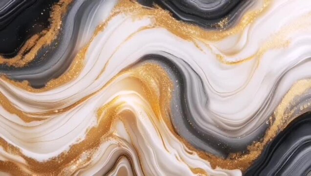 A marble or liquid texture that ripples in an abstract and luxurious way. The main color combinations are white, black or dark gray, and metallic gold.