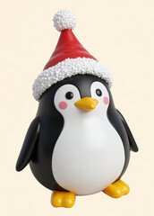 Fototapeta premium pingüino, gorro, navidad, dibujos animados, animal, ave, navida, 3d, ilustración, chistoso, catarro, de invierno, carácter, cuca, hielo, nieve, diversión, papá noel, vector, gorros, vacaciones