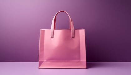the pink shopping bag on pastel purple background with minimalist studio lighting