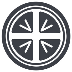 Circular network router icon with inbound data arrows. Modern flat technology symbol for connectivity and security.