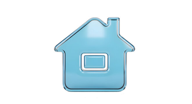 smooth translucent blue house icon with a centered window &mdash; great for home buttons, landing pages, dashboard home, real estate listings, property apps, or homepage navigation.

