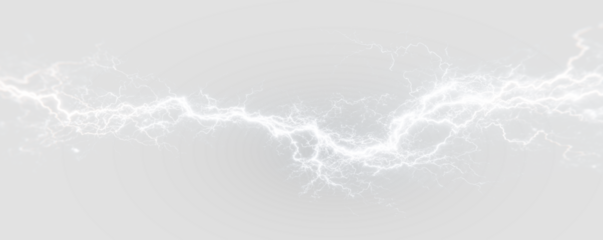 White lighting bolts flash across the dark sky, sending arcs of electric energy and light. Thunder rolls, lightning, highlighting danger and power. Perfect PNG for storm visuals.