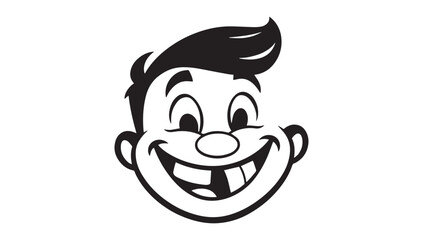 Cheerful cartoon boy face grinning widely, perfect for adding fun to your designs and bringing a playful touch to any project. Expressive character design.