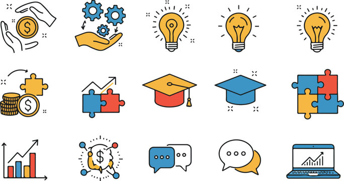 Business, finance, education, technology, idea icon set