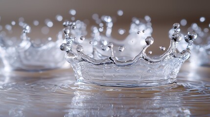 Liquid crown formation multiple droplet splash patterns captured simultaneously on water surface with high-speed macro photography showing complex interaction stages