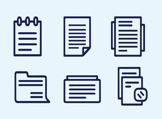 Collection of simple line art icons representing documents, notes, and folders for organization and paperwork.