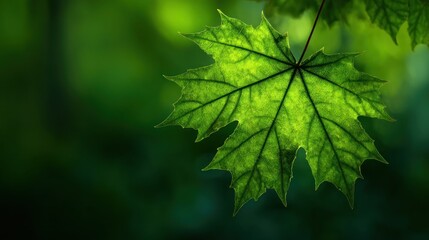 Lush Green Maple Leaf in Natural Light - A Close-Up View.