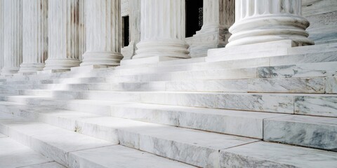 Majestic marble columns and steps of a grand building.