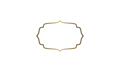 A golden ornate frame, resembling a fancy label shape, is centered on a white background with empty space inside, alpha channel