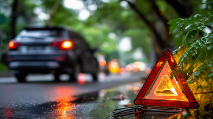 Adverse climate operation cautionary driving display faceless warning alert defocused background bad weather travel notice severe conditions symbol hazardous driving message