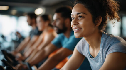 Collective of faceless individuals training and expending energy in fitness facility defocused gym background group workout scene exercise class activity athletic training