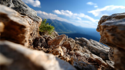 Mountain terrain perspective elevated view faceless landscape vista defocused soft background geographic scenery peak display mountainous environment visualization natural