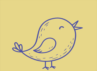 Charming simple illustration of a happy singing bird on a yellow background