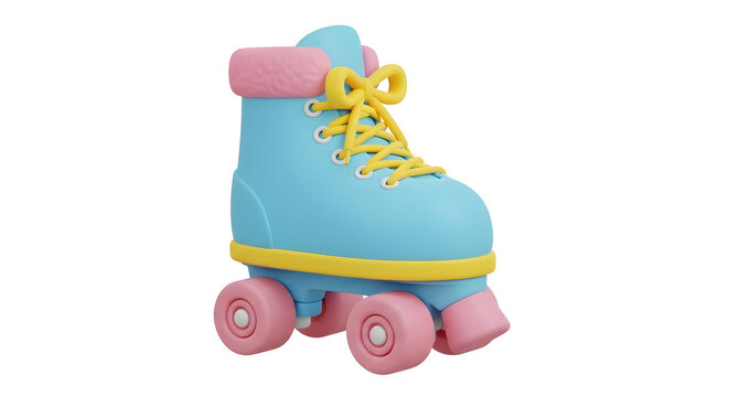 cute pastel quad roller skate with pink wheels and yellow laces &mdash; perfect for retro-themed apps, skating events, kids&rsquo; activity icons, lifestyle imagery, and rental/lesson promotions.

