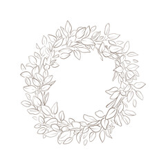 Laurel wreath. Hand drawn floral frame in line art style. Sketch. Vector illustration.