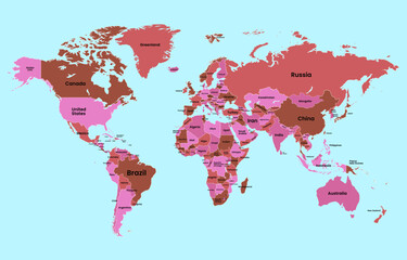 political  World map With Its Country Names Isolated On Blue Background © haroon