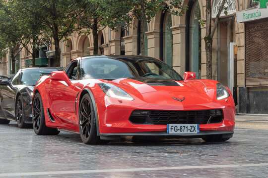 San Sebastian, Spain-September 20, 2025: 2017 Chevrolet Corvette (C7) Grand Sport (Z15), Front view