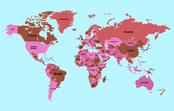 political  World map With Its Country Names Isolated On Blue Background