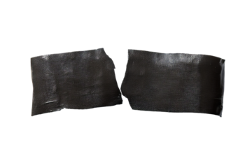 Two Torn Pieces Of Black Electrical Tape With White Rippled Pattern On Transparent Background