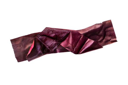 Crumpled burgundy duct tape strip isolated on white background
