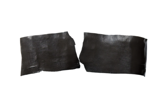 Two Torn Pieces Of Black Electrical Tape With White Rippled Pattern On Transparent Background - Powered by Adobe