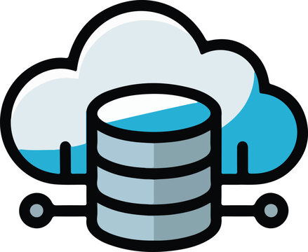 Cloud database vector icon representing data storage and computing services on a black background.