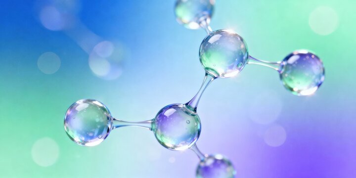 Delicate spheres of hyaluronic acid connected by fluid strands, set against a soft gradient backdrop, evoking a spa-like elegance and tranquility.