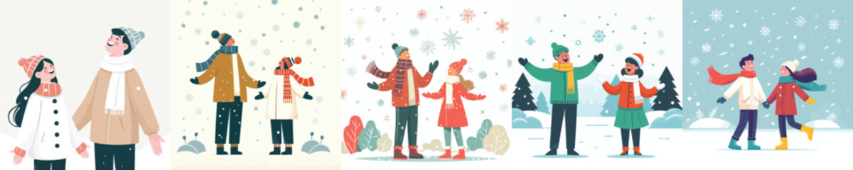 couple standing happily enjoying the snowfall