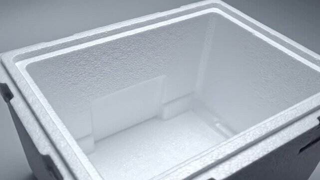 Top view of an empty styrofoam cooler isolated on white background