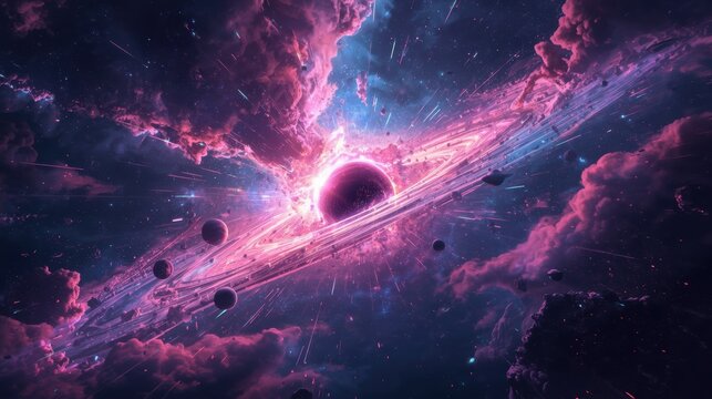 Vibrant nebula with celestial objects and cosmic dust