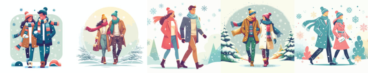 couple walking together on a snowy road