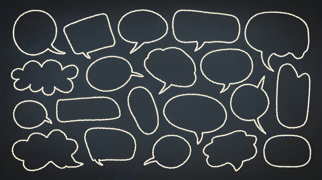 Collection of hand drawn speech bubbles and thought clouds on a dark background - Powered by Adobe