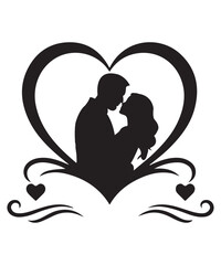 Romantic Couple Silhouette in Heart for Valentine Day.
