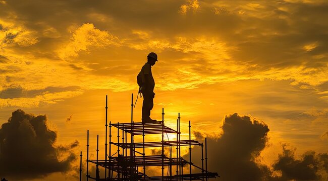 Silhouette of worker on scaffolding at sunset (21)