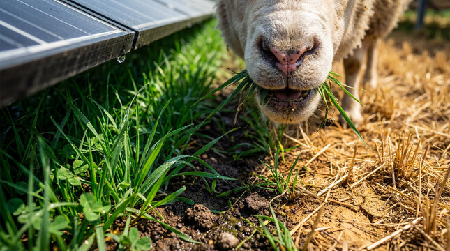 Beekeeper tending to a honeycomb frame from a beehive in a vibrant wildflower field with a solar farm in the background at sunset