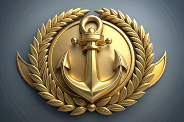Golden anchor emblem with laurel wreath