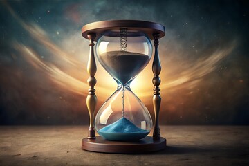 Mystical hourglass with cosmic background and flowing light
