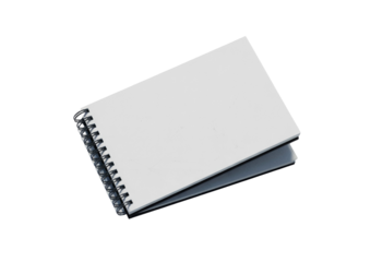 Open spiral notebook or sketchbook with blank white pages for mockup isolated on transparent white background 
