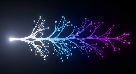 Glowing branching structure with gradient colors illuminating a dark background