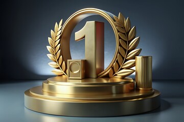 Golden trophy with number one and laurel wreath