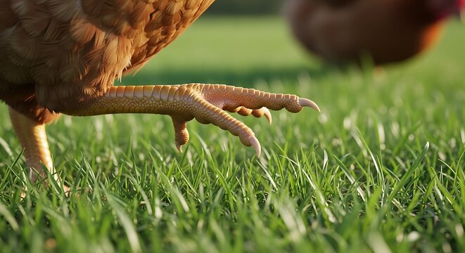 Close up of chicken foot with claws on green grass image - Powered by Adobe