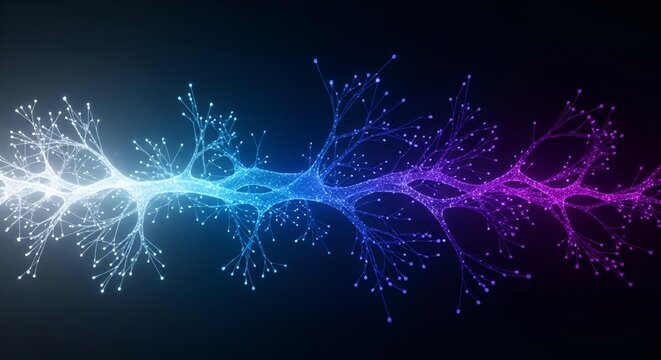 Abstract glowing network connection concept, illustrating data transfer across network
