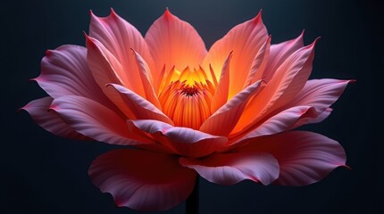Close up of a vibrant pink lotus flower with glowing center