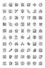 Collection of hand drawn business and technology icons on white background