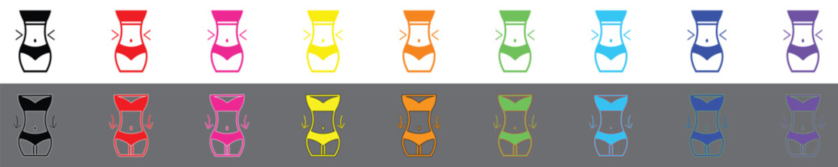 Waistline Slimming Fitness Icon Set Vector Illustration.